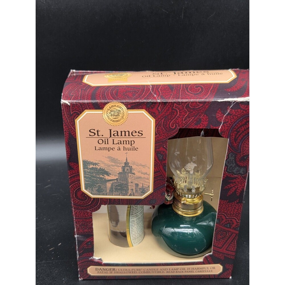 Vintage Lamplight Farms St James Oil Lamp With Lamp Oil Green With Ribbon